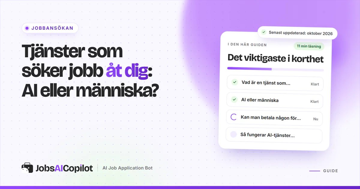 Jämförelsekort AI eller människa med en VS-symbol på ett violett JobsAICopilot-omslag