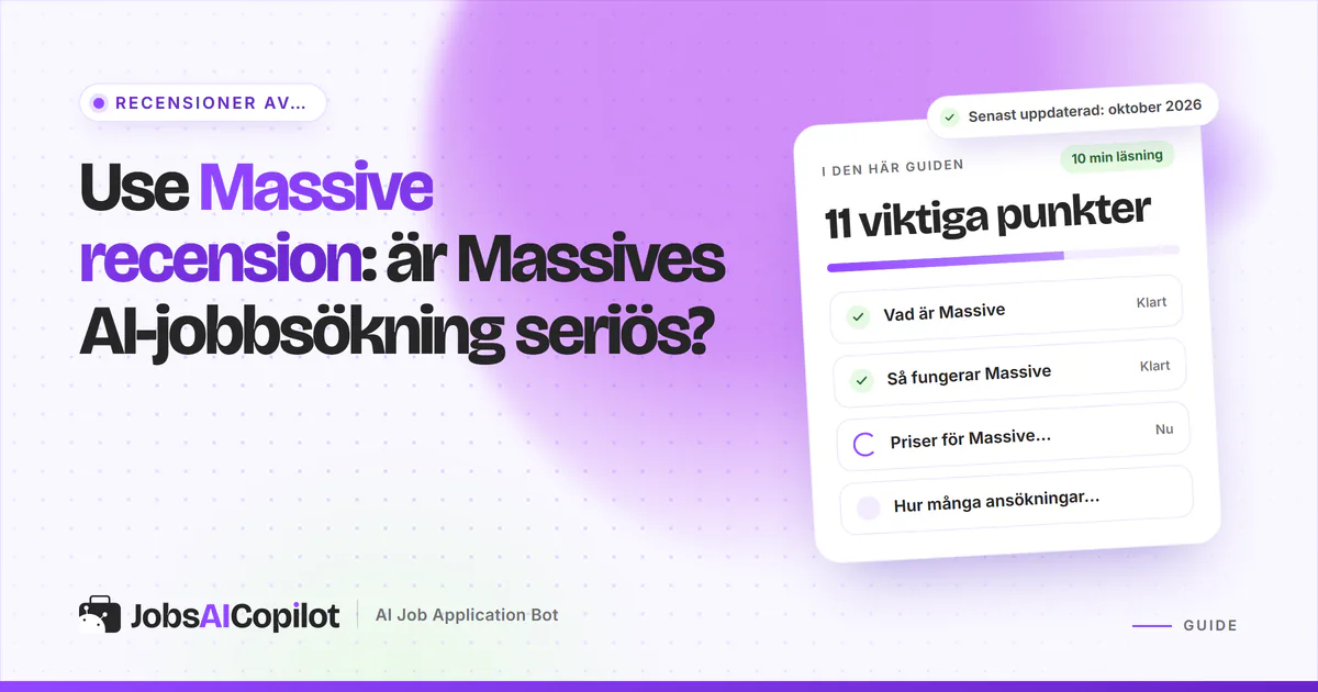 Use Massive recension 2026: hur Massives AI-tjänst för jobbansökningar fungerar, vad den kostar och vad användarna säger