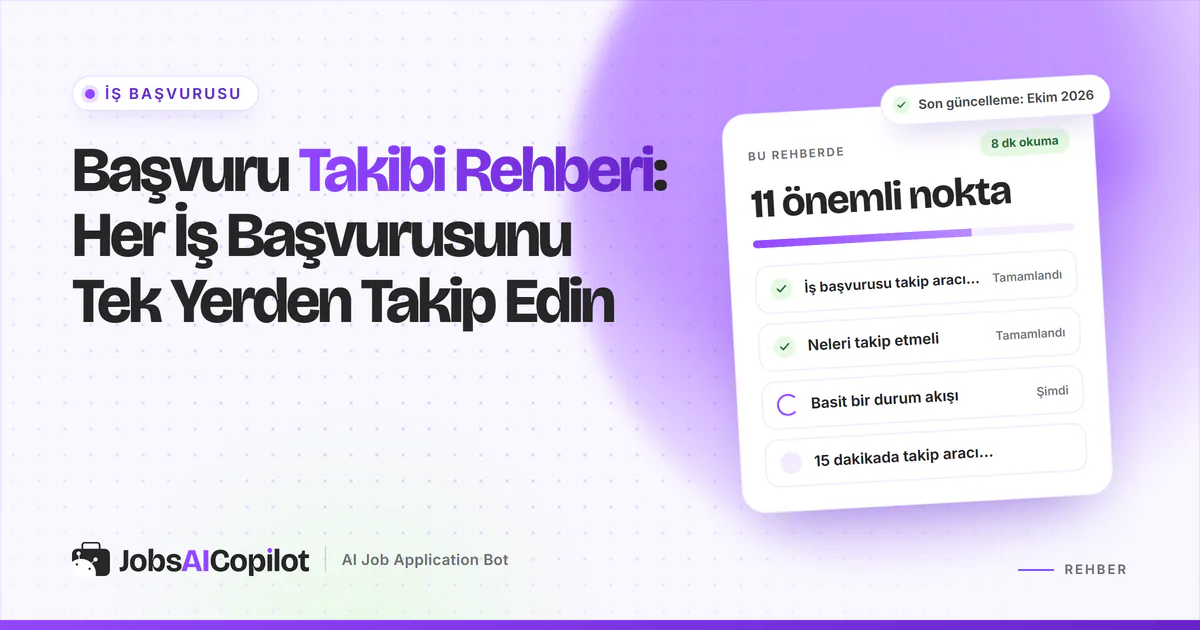 Başvuru takibi rehber kartı: neden takip etmeli, hangi sütunlar gerekir ve basit bir durum akışı, mor kapakta