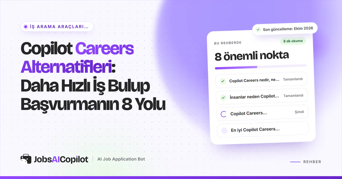 Copilot Careers alternatifleri kartı: sitenin ne olduğu, neden alternatif aranıyor ve hızlı karşılaştırma, mor kapakta