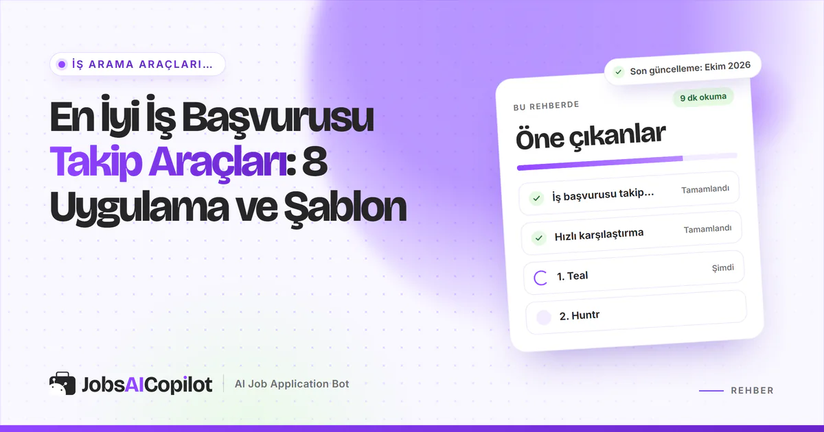 En iyi iş başvurusu takip araçları kartı: neden takip gerekir, hızlı karşılaştırma ve 8 uygulama ile şablon, mor kapakta