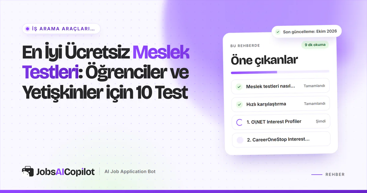 En iyi ücretsiz meslek testleri kartı: testlerin nasıl çalıştığı, hızlı karşılaştırma ve 10 testin listesi, mor kapakta
