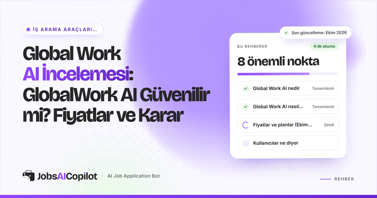 Global Work AI inceleme kartı: hizmet nedir, nasıl çalışır, Ekim 2026 fiyatları ve kullanıcı görüşleri, mor kapakta