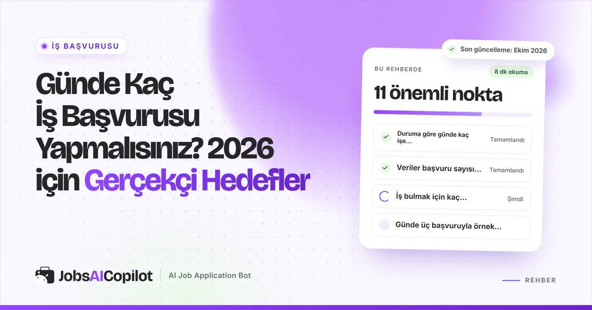 Günde kaç iş başvurusu rehber kartı: duruma göre günlük hedefler, verilerin söyledikleri ve örnek bir hafta, mor kapakta