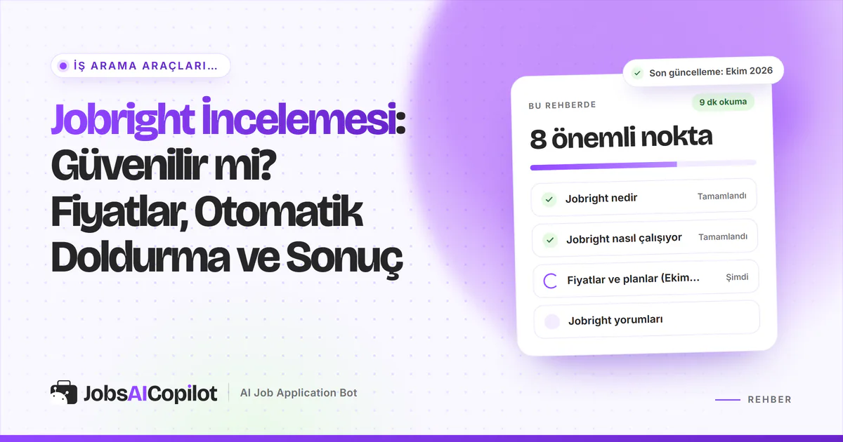 Jobright inceleme kartı: Jobright nedir, nasıl çalışır, Ekim 2026 fiyatları ve kullanıcı yorumları, mor kapakta
