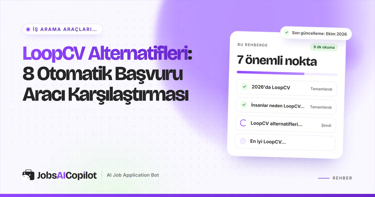 LoopCV alternatifleri kartı: LoopCV planları ve döngüler, neden alternatif aranıyor ve karşılaştırma, mor kapakta