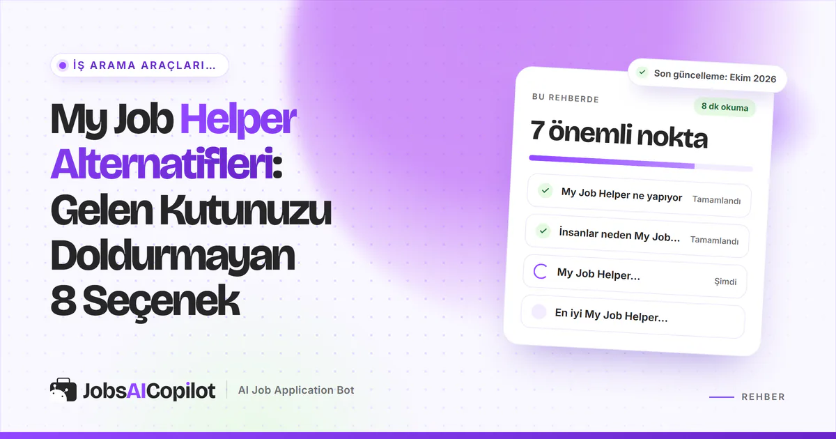 My Job Helper alternatifleri kartı: sitenin yaptıkları, neden alternatif aranıyor ve hızlı karşılaştırma, mor kapakta