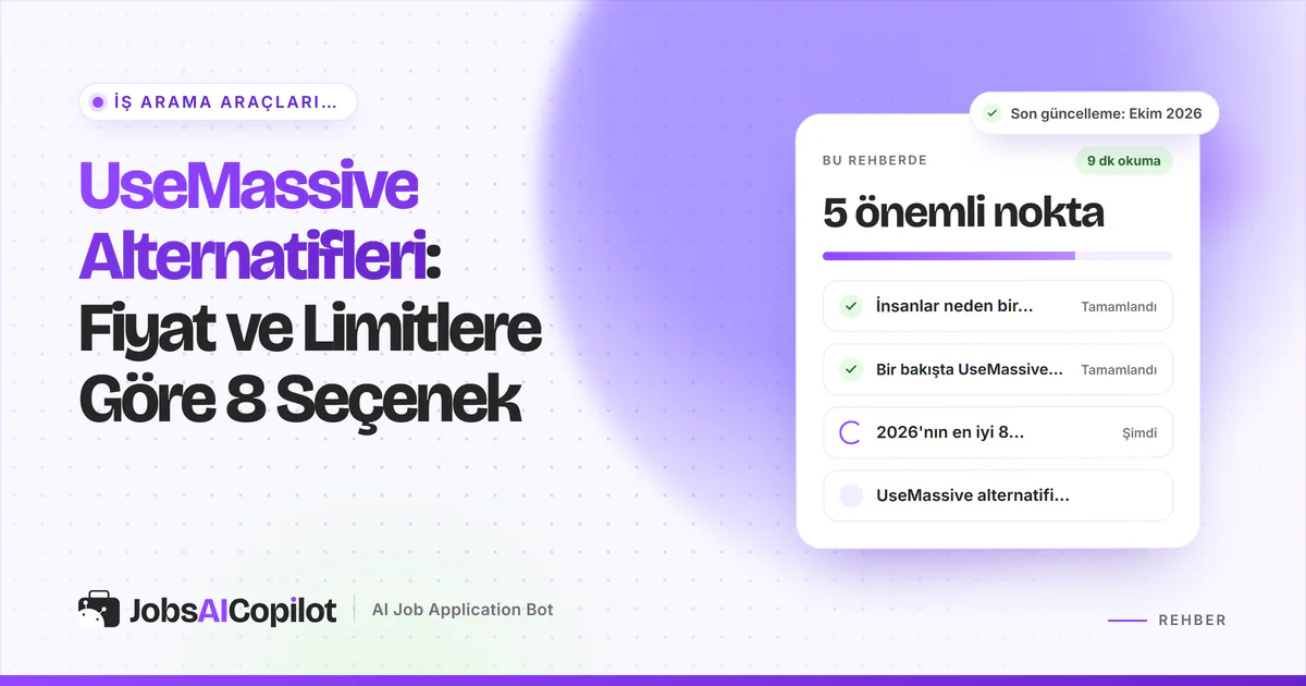 UseMassive alternatifleri 2026: fiyat ve onay kontrollerine göre kıyaslanan sekiz yapay zeka iş başvuru aracı