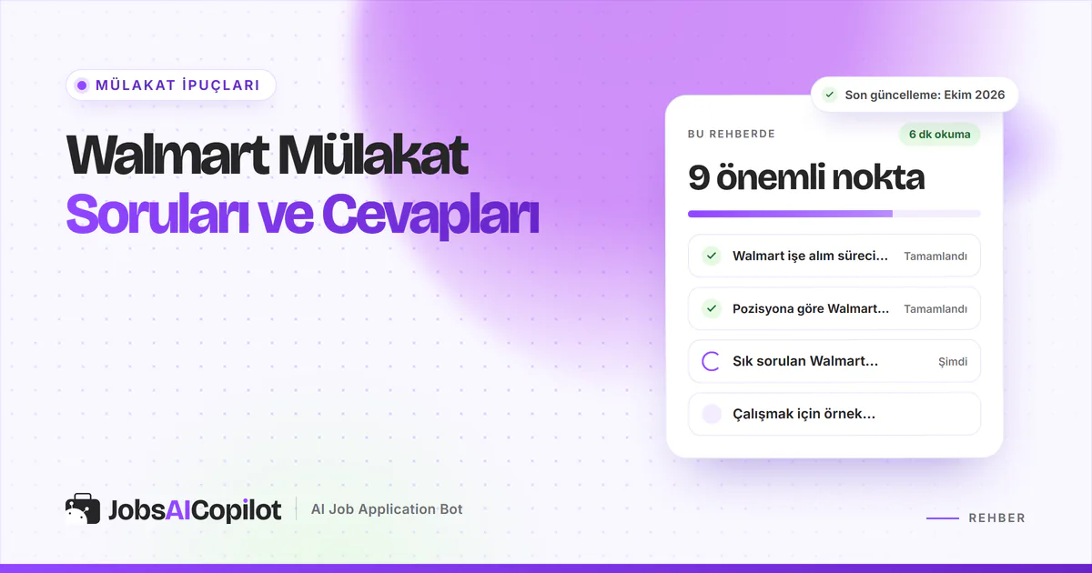 Walmart mülakat soruları kartı: işe alım süreci, role göre mülakat biçimleri ve sık sorulan sorular, mor kapakta