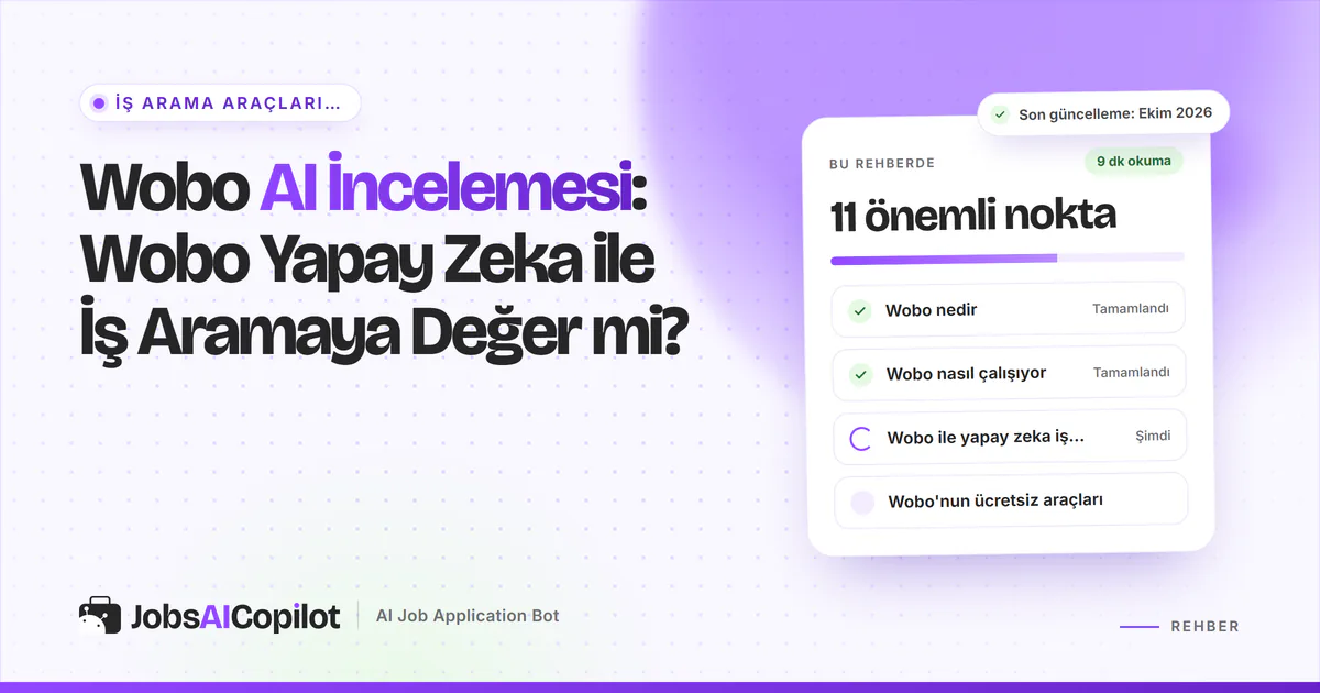 Wobo AI inceleme kartı: Wobo nedir, nasıl çalışır, ön elemeli ilanların anlamı ve ücretsiz araçlar, mor kapakta