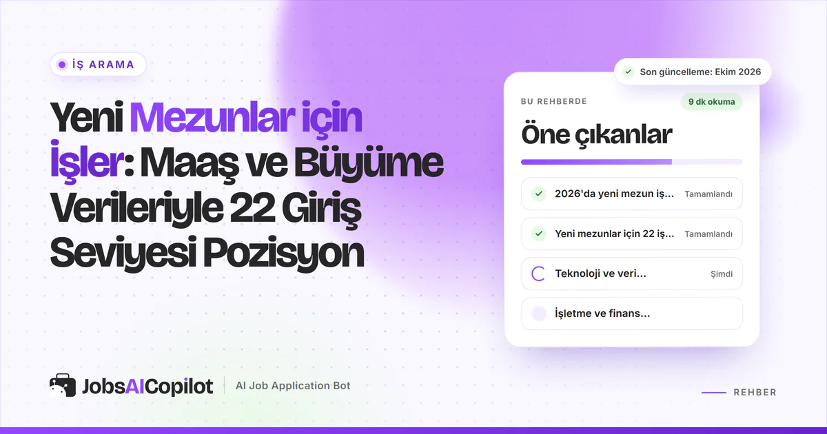 Yeni mezun iş ilanları rehber kartı: 2026 yeni mezun iş piyasası, 22 pozisyona genel bakış ve teknoloji rolleri