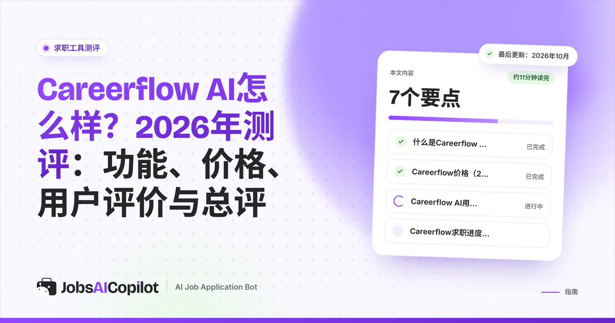 Careerflow AI测评卡片：紫色JobsAICopilot封面上列出主要功能、价格明细和用户评价