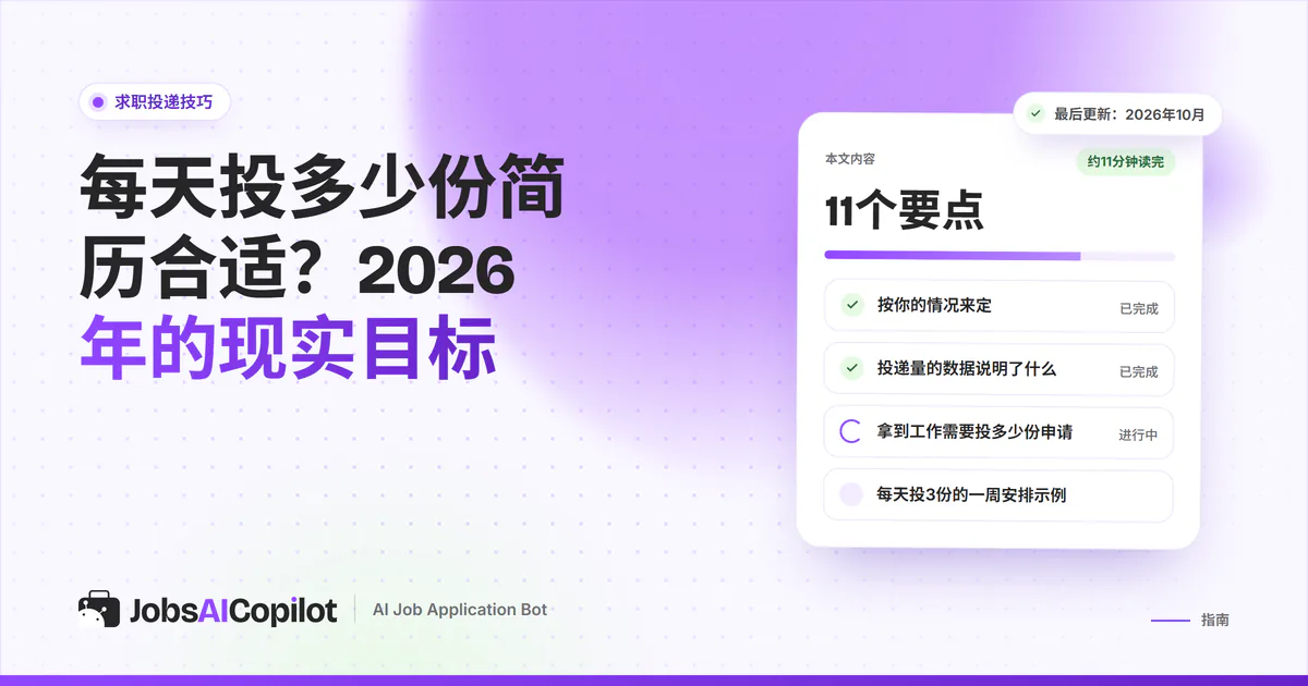 每天投多少份简历合适？紫色JobsAICopilot封面上的2026年现实目标清单卡片