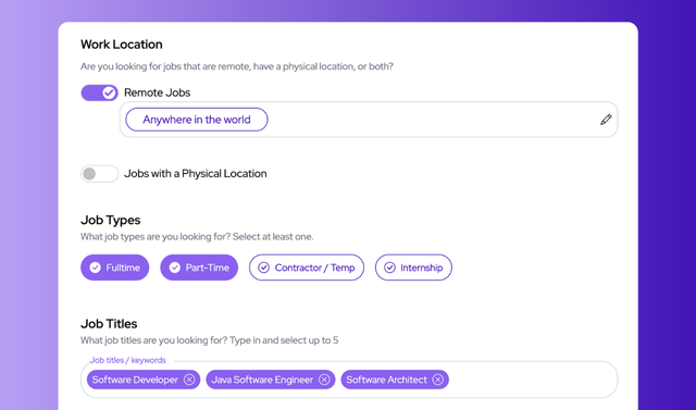 Configuración de la herramienta de postulación con IA: puestos, tipos de empleo y filtros de ubicación